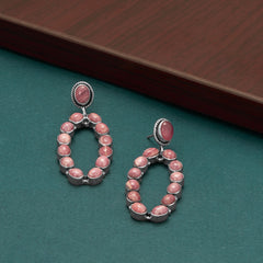 Oxidized Rhodochrosite Oval Outline Drop Earrings