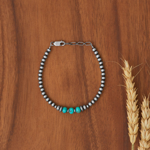 7" + 1" Oxidized Bead and Campitos Turquoise Bracelet