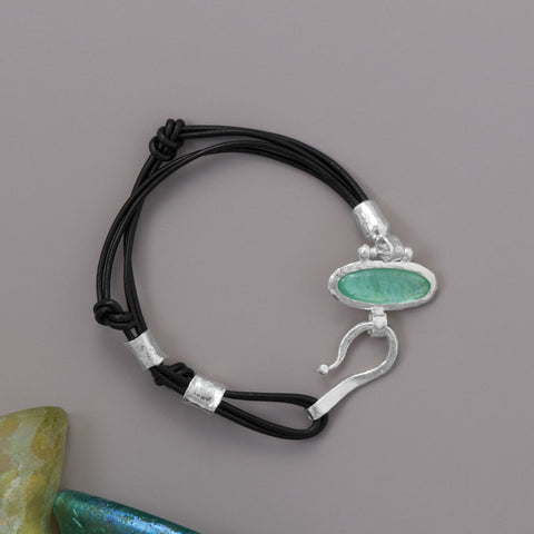 7.5" Leather Roman Glass Bracelet