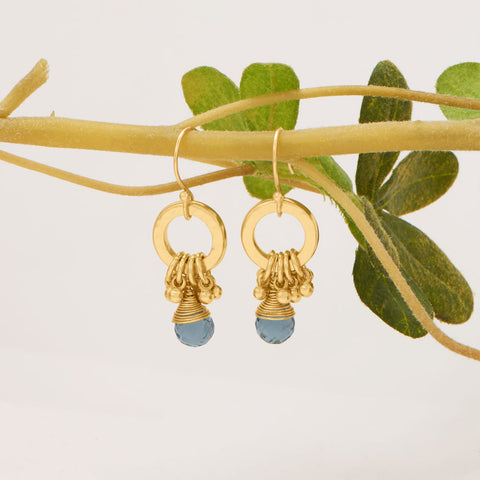 14 Karat Gold Plated Blue Glass Drop Earrings