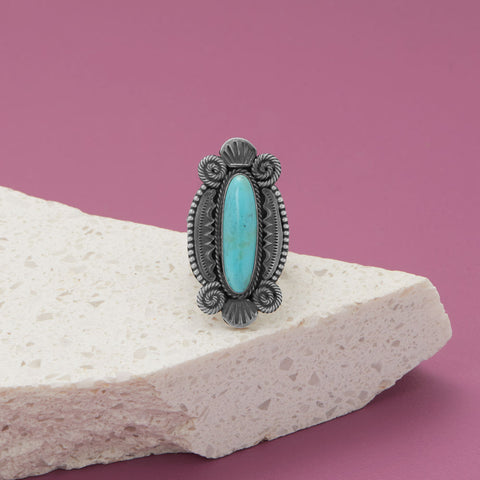 Native American Oxidized Swirl Design Turquoise Ring