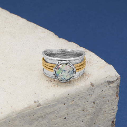 Two Tone Roman Glass Spin Ring