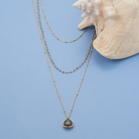 14 Karat Gold Plated Three Strand Labradorite Necklace