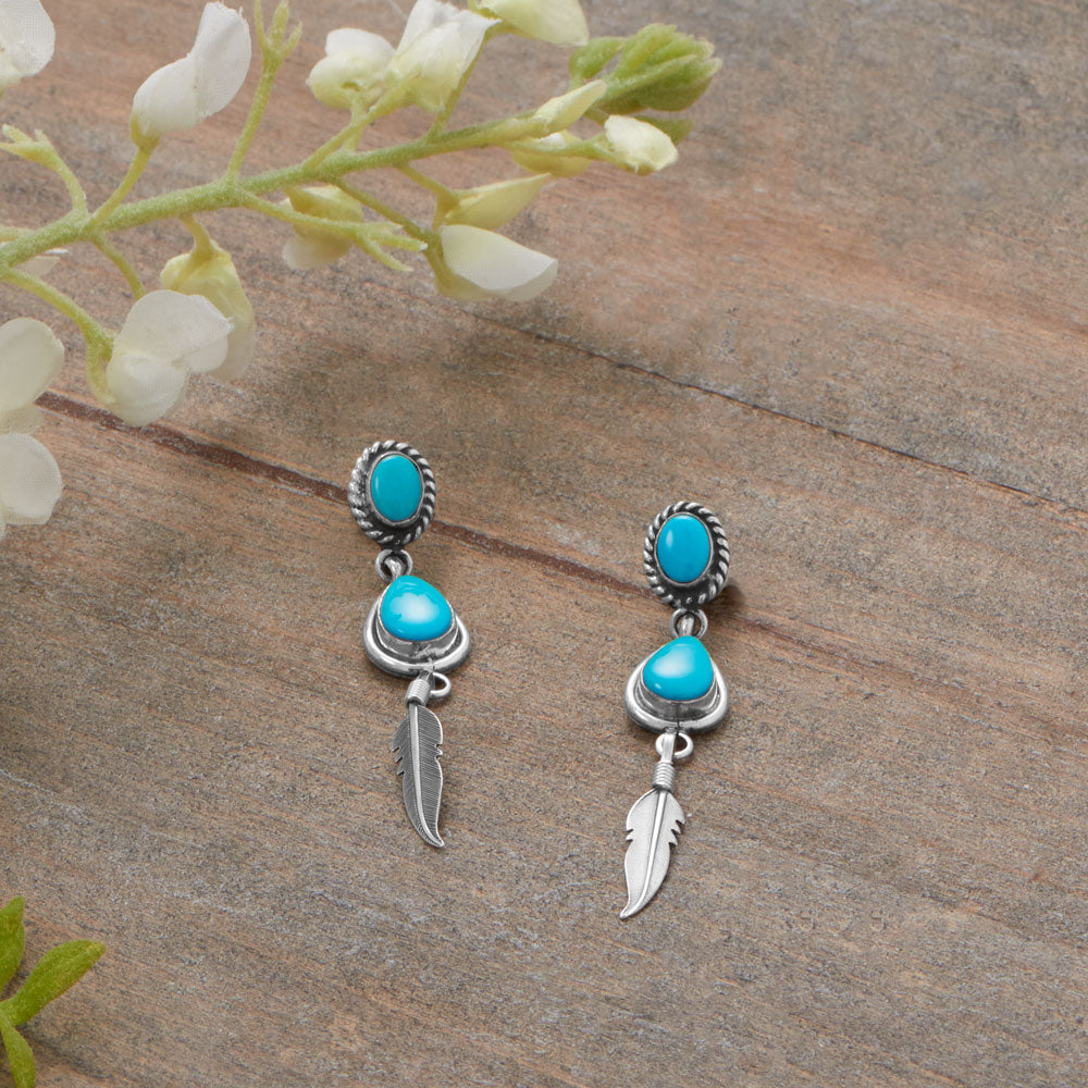 【美品】American Indian Jewelry「 Ⅱ 」「 Ⅲ 」 Lot - Old Pawn Sterling Silver Genuine Turquoise Earrings