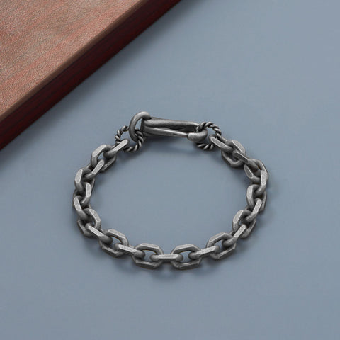 8" Oxidized Italian Anchor Chain Bracelet
