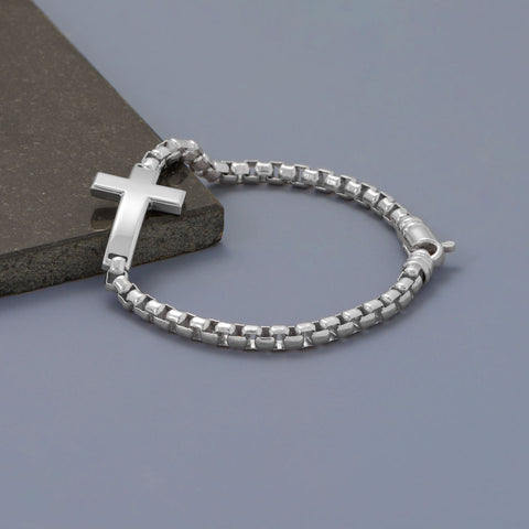 8" Italian Rounded Box Chain Cross Bracelet