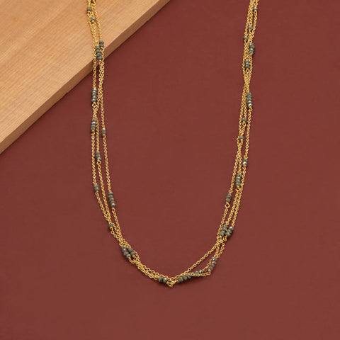 18" + 2" 14 Karat Gold Plated Three Strand Pyrite Station Necklace