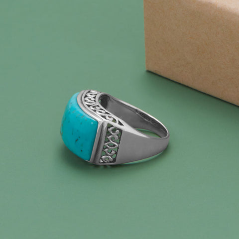 Domed Rectangle Stabilized Turquoise Ring