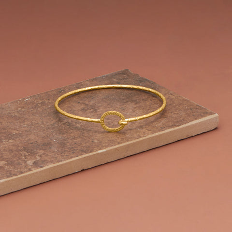 14 Karat Gold Plated Textured Hook Bangle Bracelet