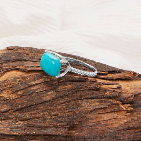 Rhodium Plated Turquoise Twisted Band Ring
