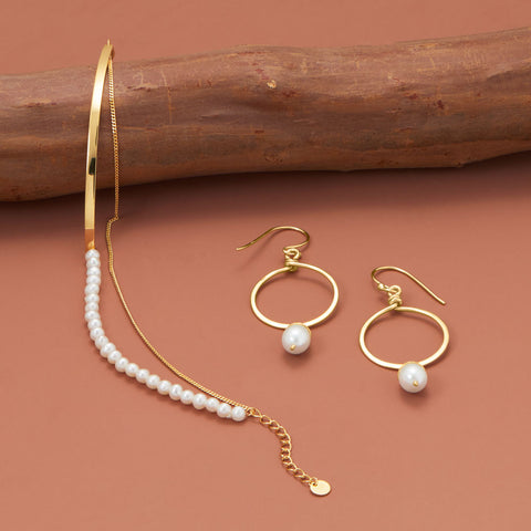 14 Karat Gold Plated Pearl Jewelry Set