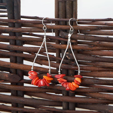 Spiny Oyster and Liquid Heishi Pear Outline Earrings