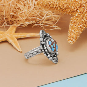 Oxidized Stabilized Golden Hill Turquoise Fan Design Ring