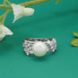Rhodium Plated Cultured Freshwater Pearl and Cluster CZ Cocktail Ring