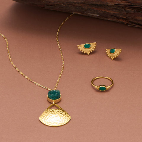 Gorgeous Greens! 14 Karat Gold Plated Jewelry Set
