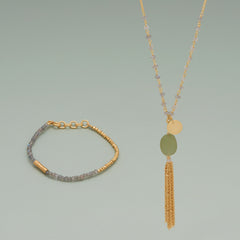 Longing for Labradorite! 14 Karat Gold Plated 2 Piece Jewelry Set