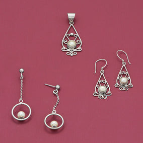 Polished Pearls! Sterling Silver 3 Piece Jewelry Set