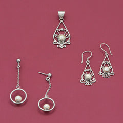 Polished Pearls! Sterling Silver 3 Piece Jewelry Set
