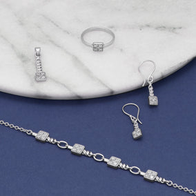 A Square Affair! Rhodium Plated Pave 4 Piece CZ Jewelry Set