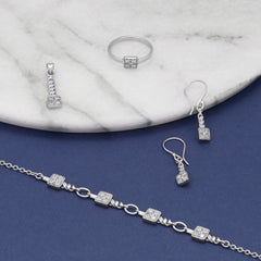 A Square Affair! Rhodium Plated Pave 4 Piece CZ Jewelry Set