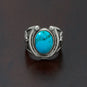 Oxidized Turquoise Horseshoe Ring with Horse Design