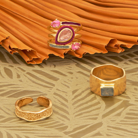 Statement Style! 14 Karat Gold Plated Brass Ring Trio