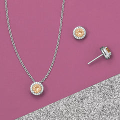 Rhodium Plated Orange CZ Halo Jewelry Set - November