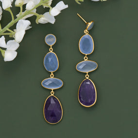 14 Karat Gold Plated Chalcedony and Amethyst Drop Earrings