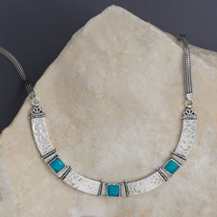 Oxidized Hammered Turquoise Collar Necklace