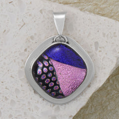 Handmade Pink, Blue and Black Dichroic Glass Pendant