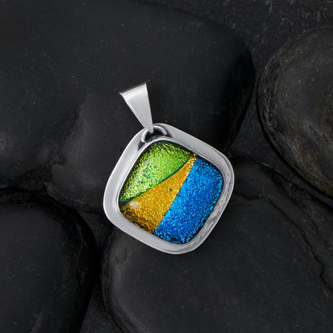 Handmade Green, Yellow and Blue Dichroic Glass Pendant
