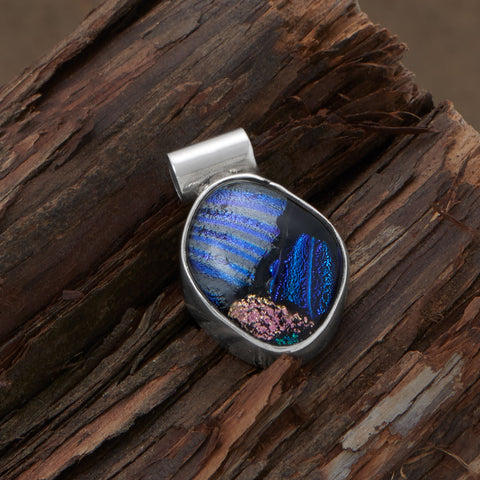 Handmade Blue and Pink Dichroic Glass Slide