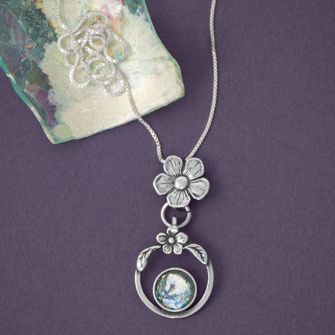 Flower Roman Glass Drop Necklace