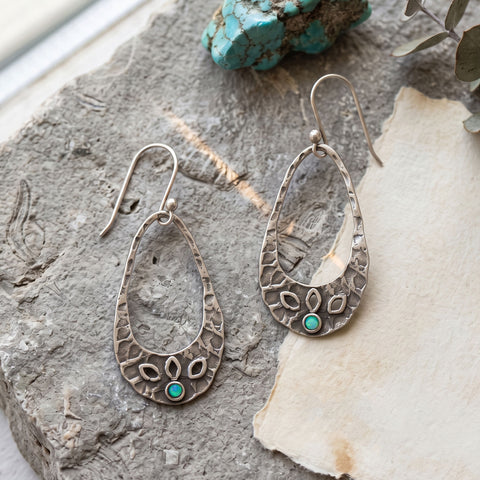Oxidized Teardrop Opal Drop Earrings
