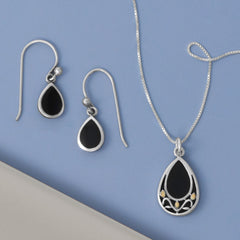 Pear Black Onyx Necklace and Earrings Set