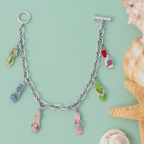 8" Enamel Sandal Charm Chunky Cable Toggle Bracelet