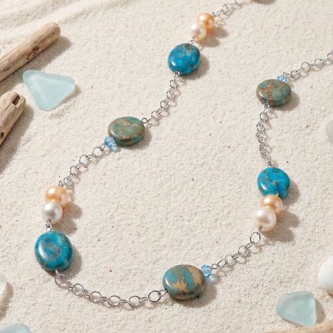 35" Dyed Agate and Terra Jasper Necklace