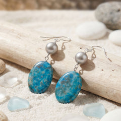 Dyed Agate and Silver Cultured Freshwater Pearl French Wire Earrings