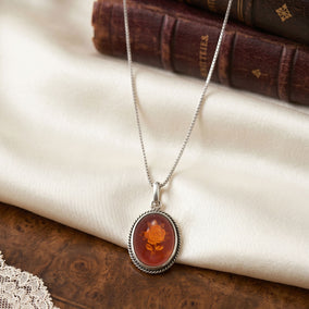 20" Hand Carved Rose Baltic Amber Necklace
