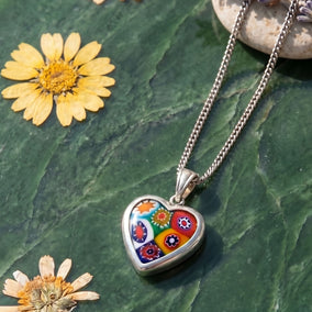 20" Heart-Shaped Italian Millefiori Glass Necklace