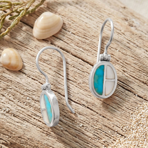 Turquoise and Mother of Pearl Inlay French Wire Earrings