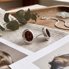 Oval Coconut Shell Post Back Earrings