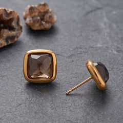 14 Karat Gold Plated Smoky Quartz Stud Earrings