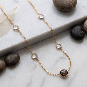 16" + 2" 14 Karat Gold Plated Smoky and Clear Quartz Station Necklace