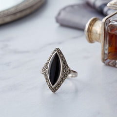 Marcasite and Black Onyx Statement Ring