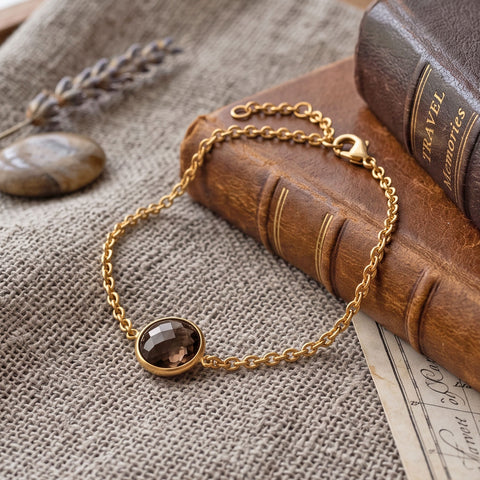 7" + 1" 14 Karat Gold Plated Smoky Quartz Bracelet