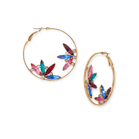 Multi Color Glass Flower Circle Fashion Earrings