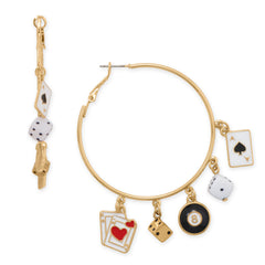 Gold Tone Lucky Charm Fashion Hoop Earrings