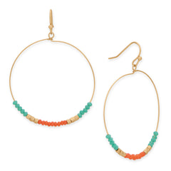 Matte Gold Tone Seed Bead Round Drop French Wire Fashion Earrings