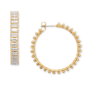 Gold Tone Baguette CZ Fashion Hoop Earrings